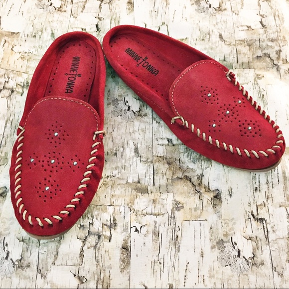 minnetonka suede moccasin mule with studs